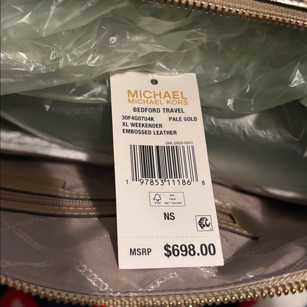 Michael Kors Bedford Travel Pale Gold XL Weekender Embossed Leather - Picture 11 of 15